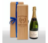 NOT JUST A PRINT Personalized Wooden Wine Box with Vintage 21st Birthday Design, Premium Champagne Gift Set, Natural Wood Case, Custom Engraved Celebration Gift