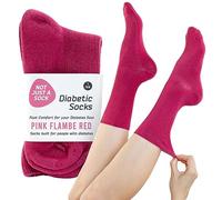 Not Just a Sock - Diabetic Socks for Men - One Size Fits All - Seamless Socks for Women - Loose-Top Non-Binding Socks for Improved Circulation - Copper Infused - Pink Flambe Red
