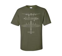 Not Just Nerds Lancaster Bomber WW2 Aircraft Technical Drawing Blueprint T-Shirt (UK, Alpha, XL, Regular, Regular, Green)
