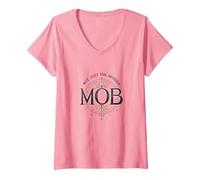 Not Just The Mother Mob Elegant Vintage Family Pride V-Neck T-Shirt, Women, Pink, XXL