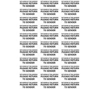 Not known at this address please return to sender labels - Pack of 33 65mm x 24mm Self adhesive stickers - Self adhesive stickers on sheet (300mm x 200mm)