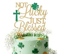 Not Lucky Just Blessed Cake Topper, St Patrick's Decorations, Religious Christian Theme Party Supplies for Birthday, Holiday, Irish Festival