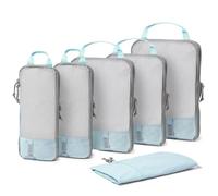 (Not Made In China) 6 Set Compression Packing Cubes For Travel, Suitcase and Luggage Space Saver Organizer Bags, Lightweight, Durable (6pc, Light Blue)