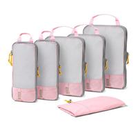 (Not Made In China) Compression Packing Cubes For Travel, Suitcase and Luggage Space Saver Organizer Bags, Lightweight, Waterproof, Durable, 6pc Set, Pink