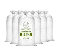(Not Made in China) Heavy Duty Sand Bags for Flooding, Empty Sandbags with Tie Strings, UV Protection 1600 Hours, Flood Control,14in x 26in, Sandbag for Weight, 50lb Capacity, White 20 Pack