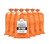 (Not Made in China) Heavy Duty Sand Bags for Flooding, Empty Sandbags with Tie Strings, UV Protection 1600 Hours, Flood Control,14in x 26in, Sandbag for Weight, 50lb Capacity, Orange 30 Pack
