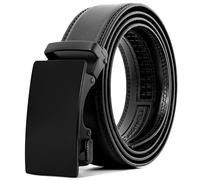 (Not Made In China) Men's Belt, Leather Ratchet, Adjustable and Customizable Fit, Raven Black, 36 to 42