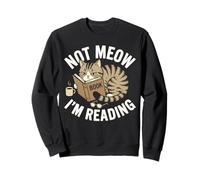 Not Meow Im Reading Grumpy Looking Cat Book Lover Funny Art Sweatshirt