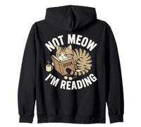 Not Meow Im Reading Grumpy Looking Cat Book Lover Funny Art Zip Hoodie