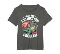 Not My Extinction Problem Funny T Rex Dinosaur T-Shirt, Women's Plus, Asphalt Grey, 2X
