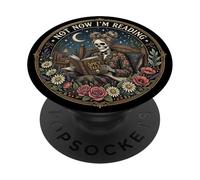 Not Now I'm Reading Book Goth Skeleton Horror Bookish Gothic PopSockets Adhesive PopGrip