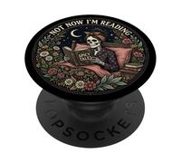 Not Now I'm Reading Book Goth Skeleton Horror Bookish Gothic PopSockets Adhesive PopGrip