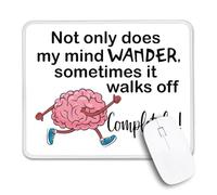 Not Only Dose My Mind Wander Sometimes It Walks Off Non-Slip Mouse Pad with Stitched Edge, Funny Running Brain Mouse Pad Gifts for Boss Admin HR Secretary Assistant, Office Humor Desk Decor