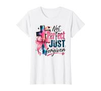 Not Perfect Just Forgiven Christian Cross Value Graphic T-Shirt, Women, White, M