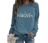 Not Perfect Just Forgiven Christian Sweatshirt Women Long Sleeve Crewneck Sweatshirt Religious Faith Pullover Top Blue