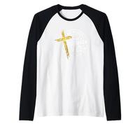 Not Perfect Just Forgiven Cross Flower Motif Raglan Baseball Tee