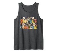 Not Perfect Just Forgiven Groovy Saying Quotes Men Women Tank Top, Men, Dark Heather Grey, Small