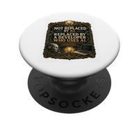 Not Replaced By AI Funny Developer Programmer Coders PopSockets Adhesive PopGrip