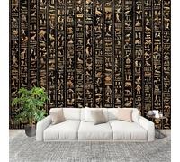 Not Self Adhesive - Gold Non-Woven Wall Mural for Indoor Home Decoration Photo Wallpaper Retro Egyptian Script Bedroom Decoration Poster Wall Covering 200x140 cm
