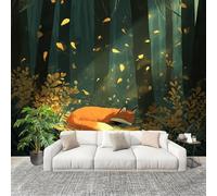 Not Self Adhesive - Green Non-Woven Wall Mural for Indoor Home Decoration Photo Wallpaper Fox in The Jungle in Autumn Bedroom Decoration Poster Wall Covering 400x280 cm
