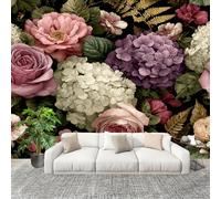 Not Self Adhesive - Painted Hydrangea, Rose, Peony Non-Woven Wall Mural for Indoor Home Decoration Photo Wallpaper Colorful Bedroom Decoration Poster Wall Covering 200x140 cm