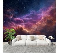 Not Self Adhesive - Purple Non-Woven Wall Mural for Indoor Home Decoration Photo Wallpaper Fantasy Galaxy Starry Sky Bedroom Decoration Poster Wall Covering 250x175 cm