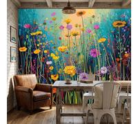 Not Self Adhesive Wall Mural 3D Vintage English Wildflowers Impressionist polka dot pattern Removable Wallpaper 250x175cm 1 98.4"H x 68.9"W 2 Stick Wall Art for Living Room Bedroom Decor