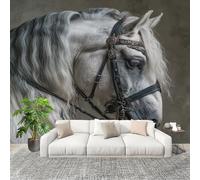 Not Self Adhesive - White Non-Woven Wall Mural for Indoor Home Decoration Photo Wallpaper Animal White Horse Portrait Bedroom Decoration Poster Wall Covering 250x175 cm