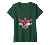 Not Today Cancer Stay Strong Fight On Pink Ribbon Phoenix V-Neck T-Shirt, Women, Forest Green, S