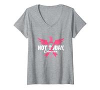 Not Today Cancer Stay Strong Fight On Pink Ribbon Phoenix V-Neck T-Shirt, Women, Heather Grey, M