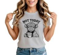 Not Today Heifer Highland Cow Womens Graphic T-Shirt Funny Animal Sarcastic Tee Small
