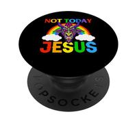 Not Today Jesus Evil Goat Design with Rainbow and Clouds PopSockets Adhesive PopGrip