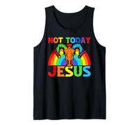 Not Today Jesus Rainbow Skull Pride Satire Statement Tank Top