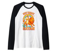 Not Today Satan Jesus Riding Flaming Lion Funny Sarcastic Raglan Baseball Tee