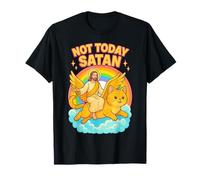 Not Today Satan Jesus Riding Flying Cat Funny Sarcastic T-Shirt