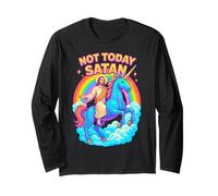Not Today Satan Jesus Riding Rainbow Unicorn Funny Long Sleeve T-Shirt