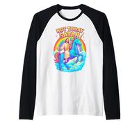 Not Today Satan Jesus Riding Rainbow Unicorn Funny Raglan Baseball Tee