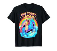 Not Today Satan Jesus Riding Rainbow Unicorn Funny T-Shirt