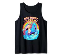 Not Today Satan Jesus Riding Rainbow Unicorn Funny Tank Top
