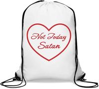 Not Today Satan Red Heart Graphic Gym Sack Casual Drawstring Bag White