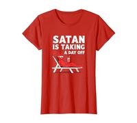 Not Today Satan: Vacationing Devil Sips Cocktail T-Shirt, Women, Red, S