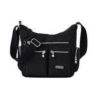 NOTAG Crossbody Bags for Women Casual Multi Pockets Handbag Shoulder Bag Watperoof Nylon Messenger Bag (Black)