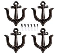 Notakia Decorative Wall Hooks Mounted Antique Shabby Chic Metal Cast Iron Nautical Anchor Design Hooks Hanger, Vintage Rustic Cast Iron Wall Hooks,Screws Included (Brown Anchor 4Pcs)