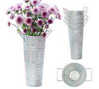 Notakia Galvanized Metal Vases Farmhouse French Bucket Flower Vases 9", Set of 4 - Rustic Style Metal Flower Holder for Home Decor and Wedding Table Centerpiece Decorations (9" Set of 4)…