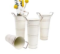 Notakia Galvanized Metal Vases Farmhouse French Flower Bucket Vases for Cut Flowers for Home Decor and Wedding Table Centerpiece Decorations (Beige 4Pcs)