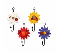 Notakia Resin Daisy Flower Wall Hooks Decoration Hanging Coat Hooks Vintage Art Printing Iron Hook Key Hat Towel Wall Mounts Hooks Home Decor (4)