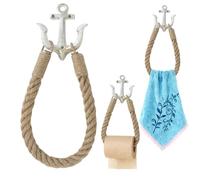 Notakia Vintage Cast Iron Nautical Anchor Wall Hooks Coastal Towel Hooks Decorative Wall Mounted Hanger for Beach House Lake House or Bathroom Decor Rustic Nautical Towel Rack (White (&Rope), 1 Pack)
