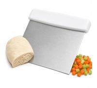Notana Stainless Steel Dough Cutter and Bench Scraper with White Plastic Handle - Pastry Scraper and Dough Divider for Bread, Pizza, Pastry, Baking Prep, and for Kitchen Use (5 7/8" x 4 1/4")