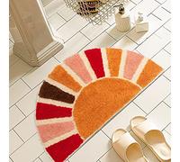 NOTASA Boho Bathroom Rugs Half Circle Bath Mat Cute Bohemian Bath Rug for Bedroom Large Carpet Home Decor Non-Slip Semi Round Shower Rug Funny Washable Indoor Floor Door Mat Sun Retro 20x37inch