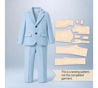 Notch Lapel Suit Sewing Pattern Set, 2 Button Blazer & Straight Pants 1:1 Template, Illustrated Sewing Guide, Finished Outfit Not Included